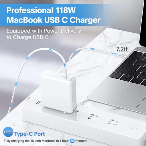 Mac Book Pro Charger - 118W USB C Charger Fast Charger for USB C Port MacBook pro/Air, ipad Pro, Samsung Galaxy and All USB C Device, Include Charge Cable（7.2ft/2.2m）  Electronics - Image 2